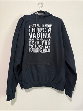 Black Graphic Hoodie with Bold White Slogan